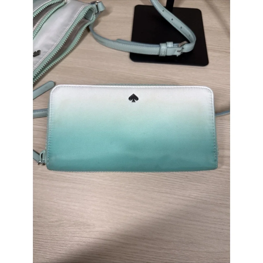 Kate Spade‎ Jae Degrade Ombre Flat Crossbody Teal White Fiji Green & Wallet